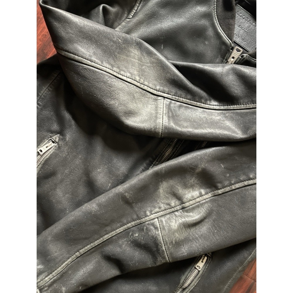 All Saints Kino Oversized Leather Bomber Jacket Black Mens Size Small MSRP $599 - Picture 10 of 13